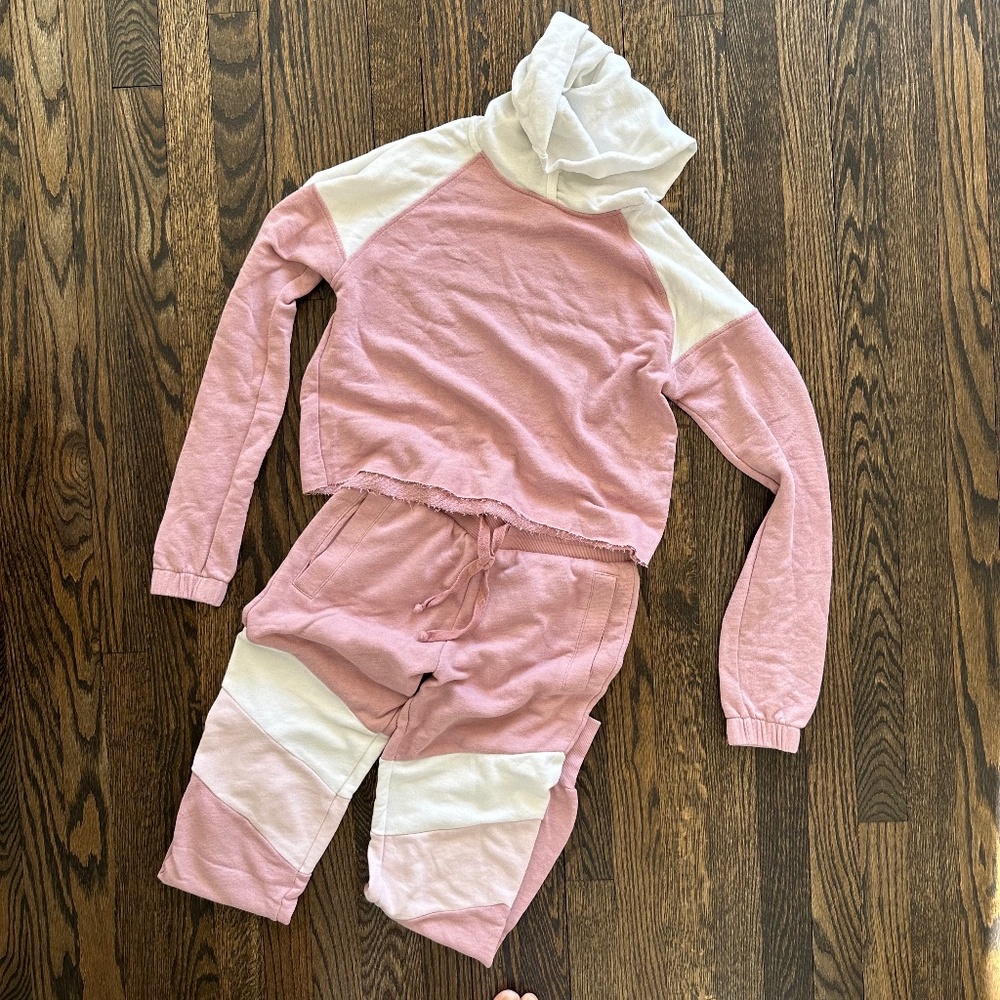 WILDFOX Womens Terry Two-Tone Cotton Hoodie Jogger Matching Set XS